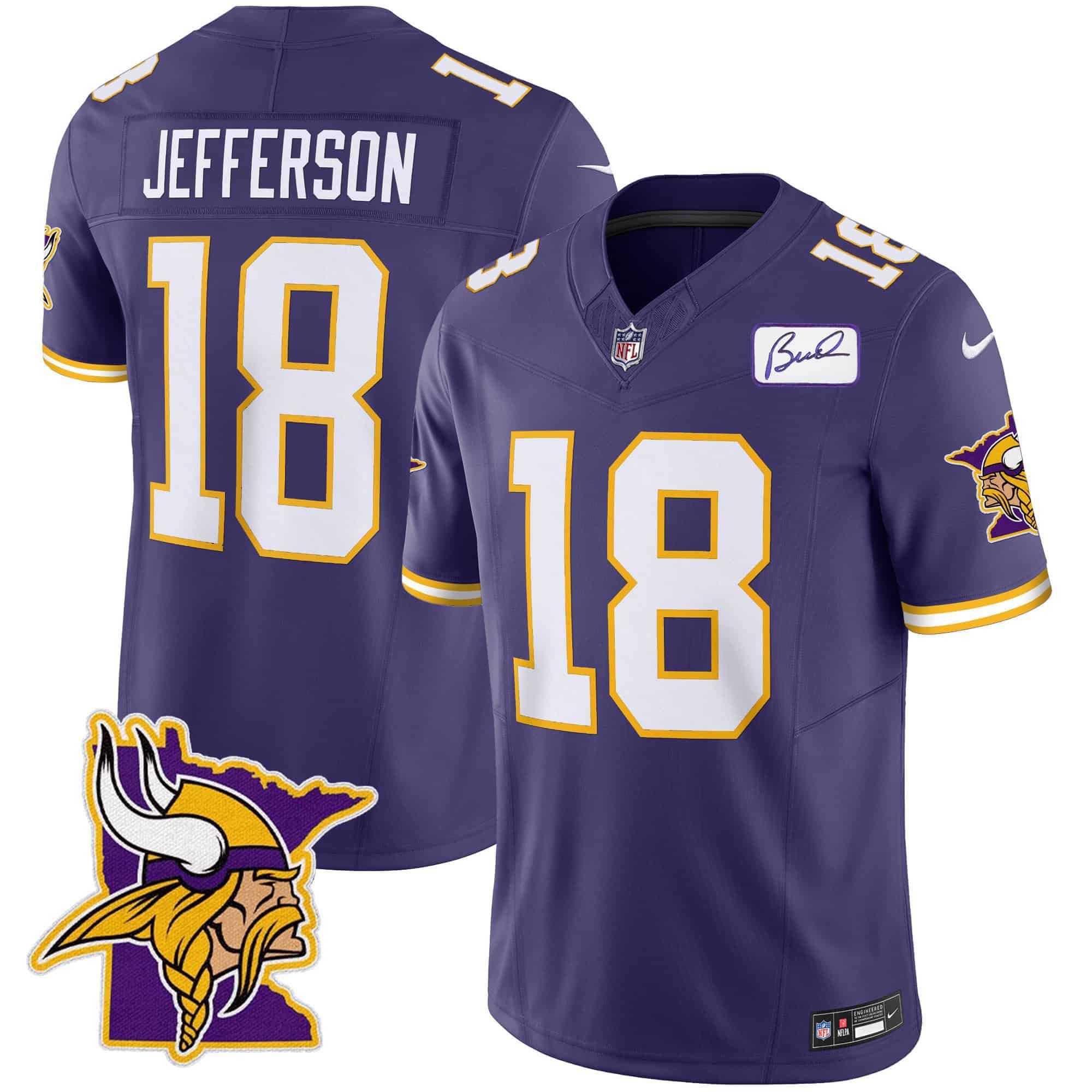 Men Minnesota Vikings #18 Jefferson Purple 2024 Nike Patch Classic Limited NFL Jersey style 1
